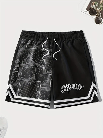 Men's Quick-Dry Fitness Shorts with Letter & Chevron Design - Perfect for Summer Workouts!