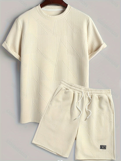 Men's Casual T-Shirt & Shorts Set - Comfortable, Stylish, Geometric Print - Summer Outdoor & Lounge Wear