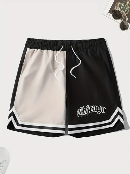 Men's Quick-Dry Fitness Shorts with Letter & Chevron Design - Perfect for Summer Workouts!