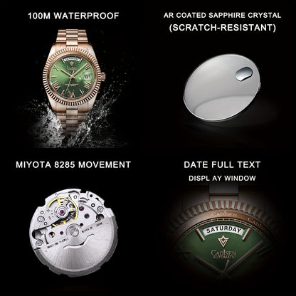 CADISEN 10ATM Mechanical Watch with Sapphire Mirror - Water Resistant, Date, 100m Depth