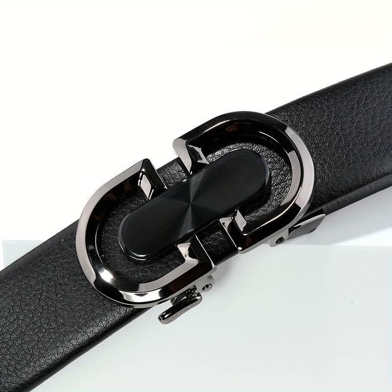 Stylish Leather Belt for Men - Casual Business Gift - Automatic Buckle - Black
