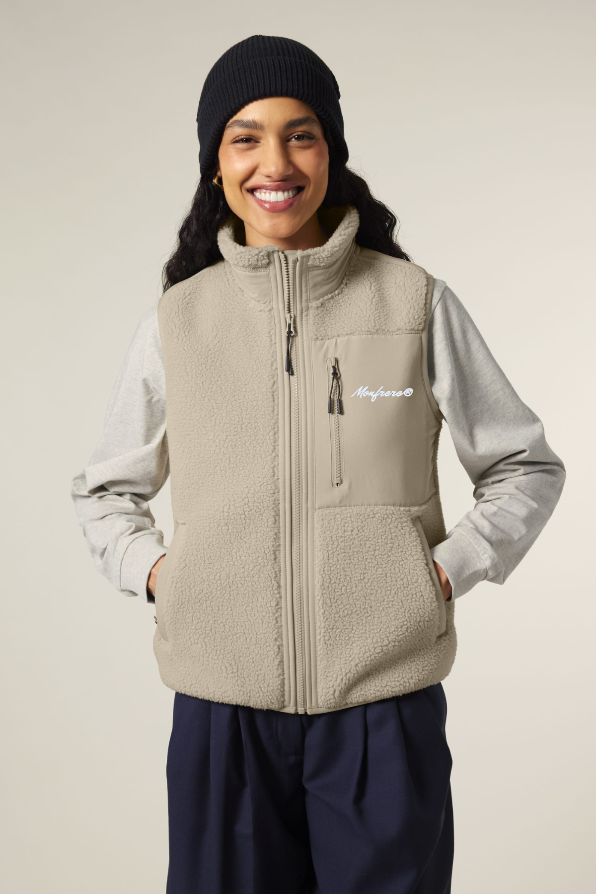 White Label Stick Unisex-ärmellose Sherpa-Jacke