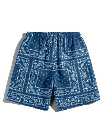 Tropical Print Quick-Dry Men's Board Shorts - Pockets, Machine Washable