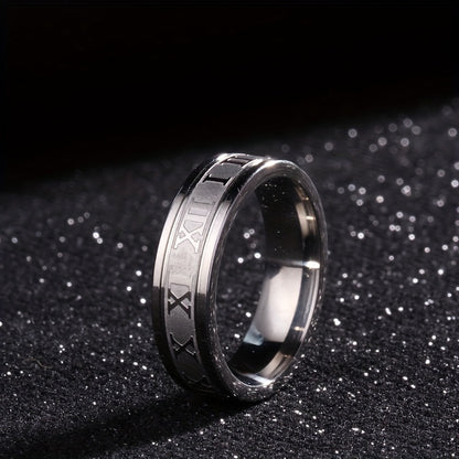 Elegant Stainless Steel Ring with Roman Numerals - Perfect for Daily Wear and Special Occasions
