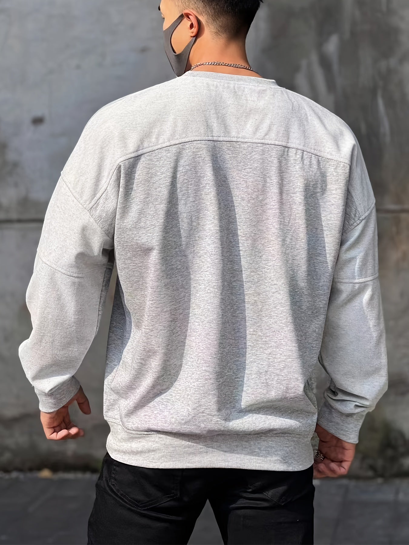 Men's Casual Sweatshirt - Oversized Pullover with Round Neck and Solid Color Design