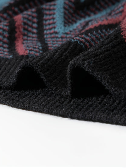 Men's Geometric Pattern Street-Style Knit Sweater - Lightweight, Regular Fit