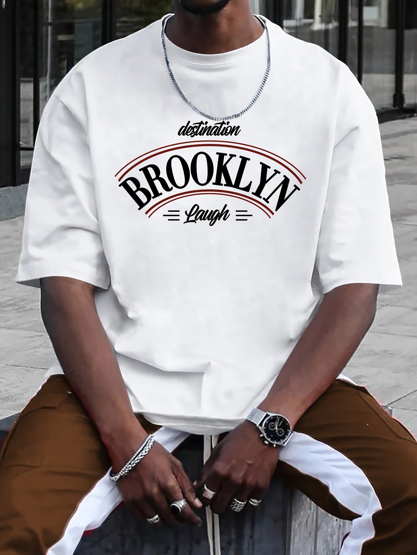 Summer Graphic Print T-Shirt for Men with Brooklyn Design - Casual Outdoor Wear