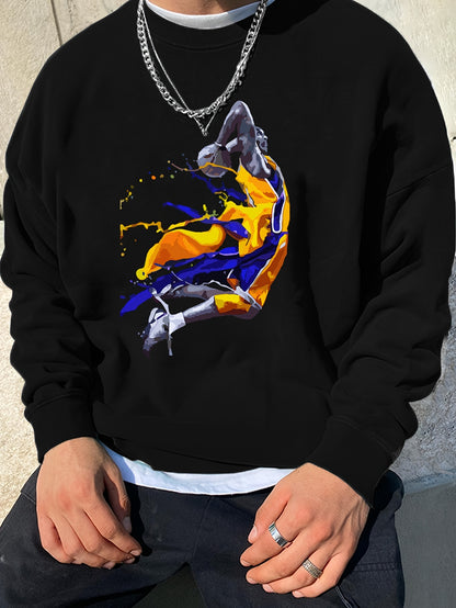 Men's Basketball Print Sweatshirt - Perfect for Fall/Winter Outdoor Sports