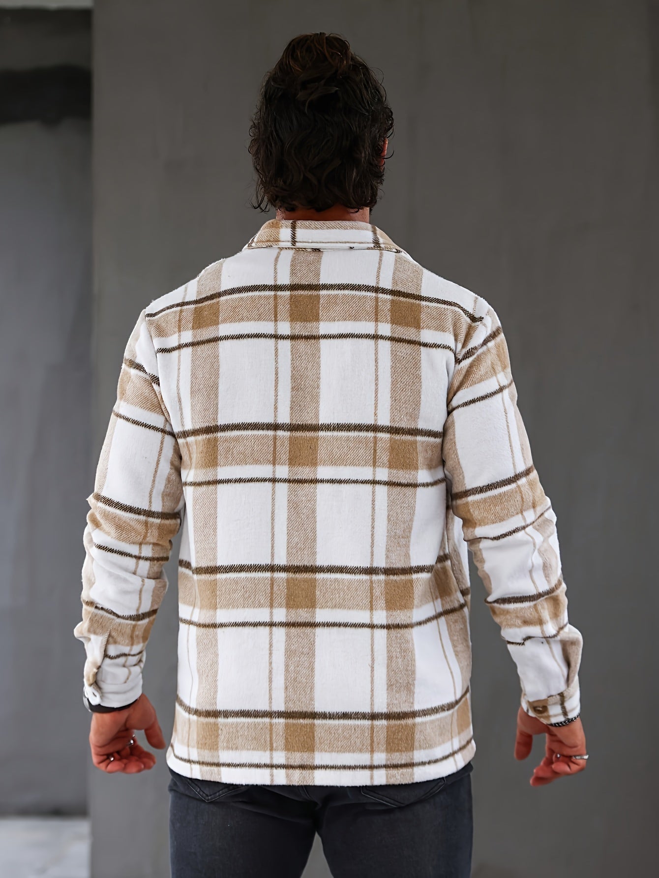 Men's Plaid Lapel Jacket for Casual and Streetwear - Long Sleeve, Button Closure