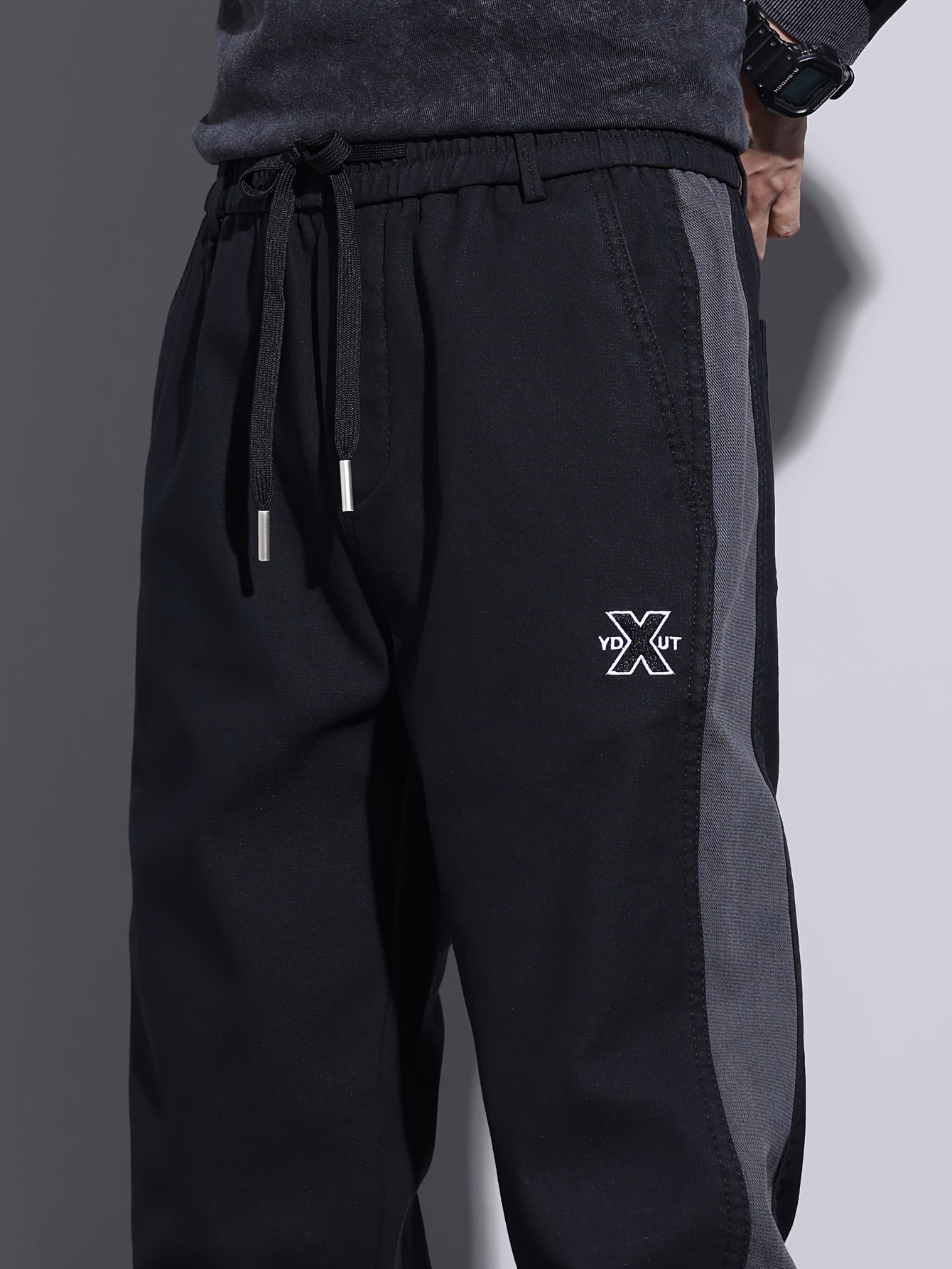 Embroidered Men's Joggers with Stretch Waistband - Casual Sport Pants