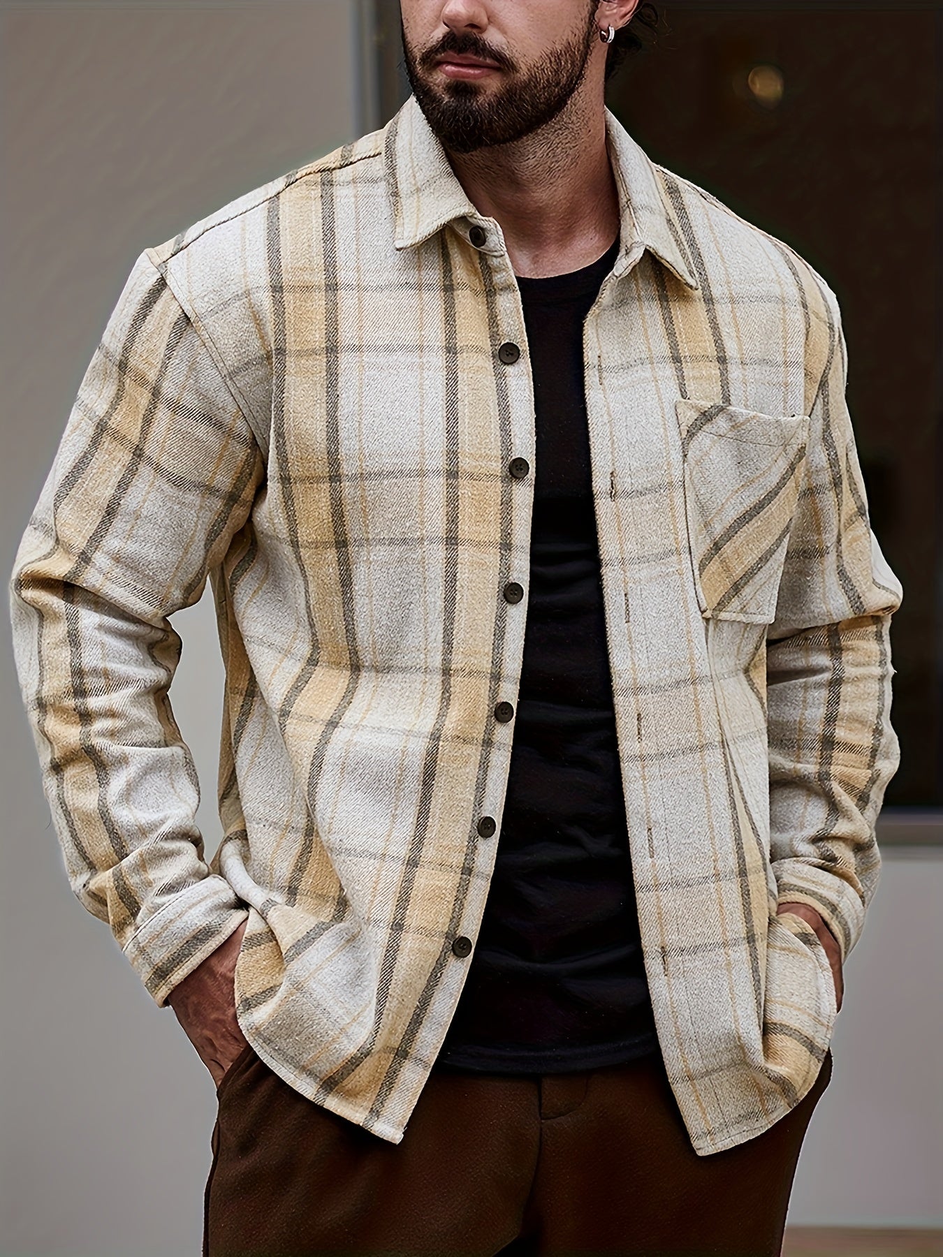 Men's Plaid Casual Shirt with Button Closure - Regular Fit for Everyday Wear