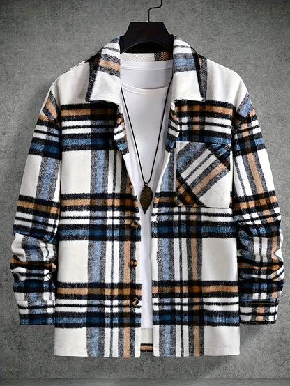 Men's Plaid Lapel Jacket - Casual Streetwear for Daily Wear