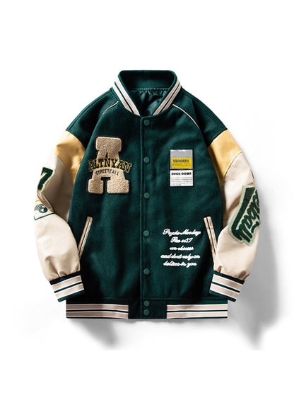 Men's Vintage Baseball Jacket with Embroidered Alphabet Print and Functional Pockets -Essential