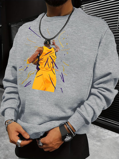 Men's Basketball Print Sweatshirt - Perfect for Fall/Winter Outdoor Sports