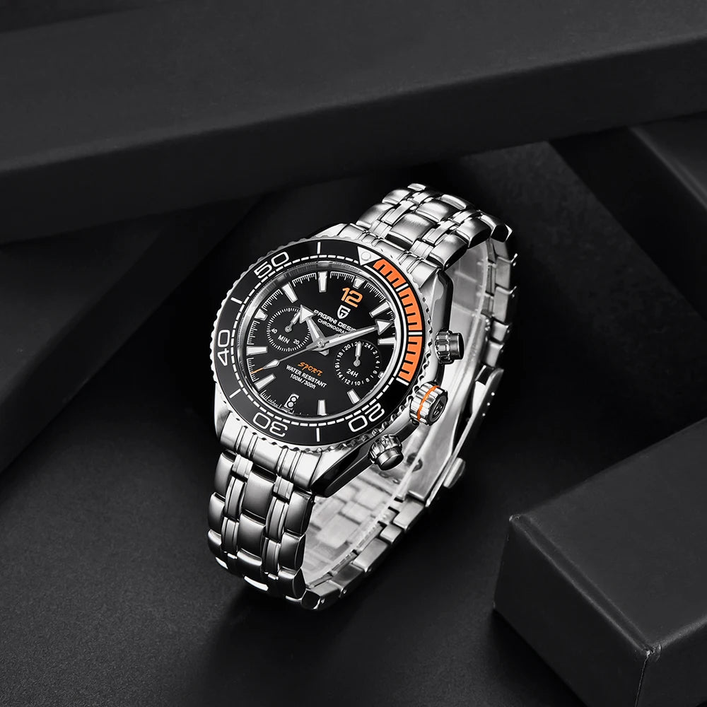 Luxury PAGANI DESIGN Quartz Wristwatch - Stainless Steel, Sapphire Glass, Chronograph, Luminous Hands