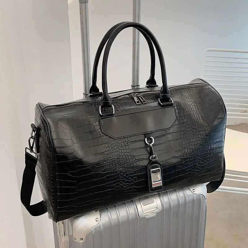Luxury Leather Men's Travel Bag - Alligator Shoulder Duffle for Large Capacity Trips