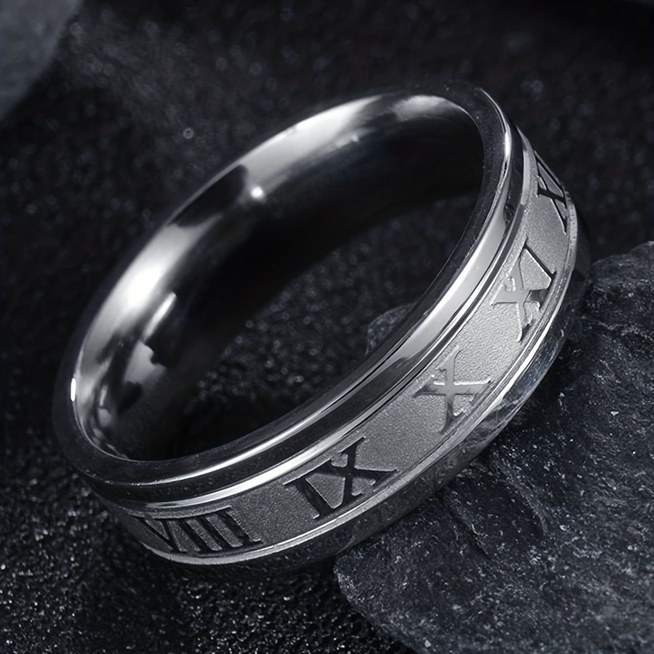 Elegant Stainless Steel Ring with Roman Numerals - Perfect for Daily Wear and Special Occasions