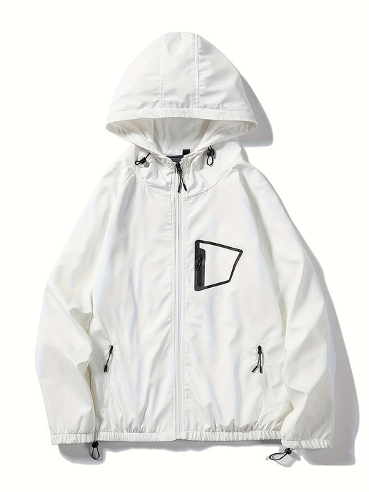 Versatile Men's Zip-Up Hooded Jacket - Durable Polyester, Spring/Fall, Multi-Pocket Design