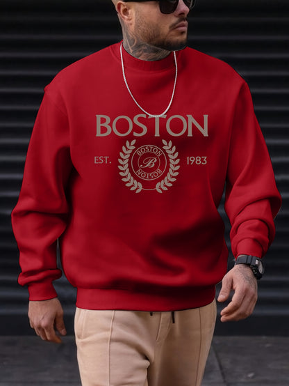 Men's Boston Letter Print Sweatshirt - Casual, Comfortable, and Stylish