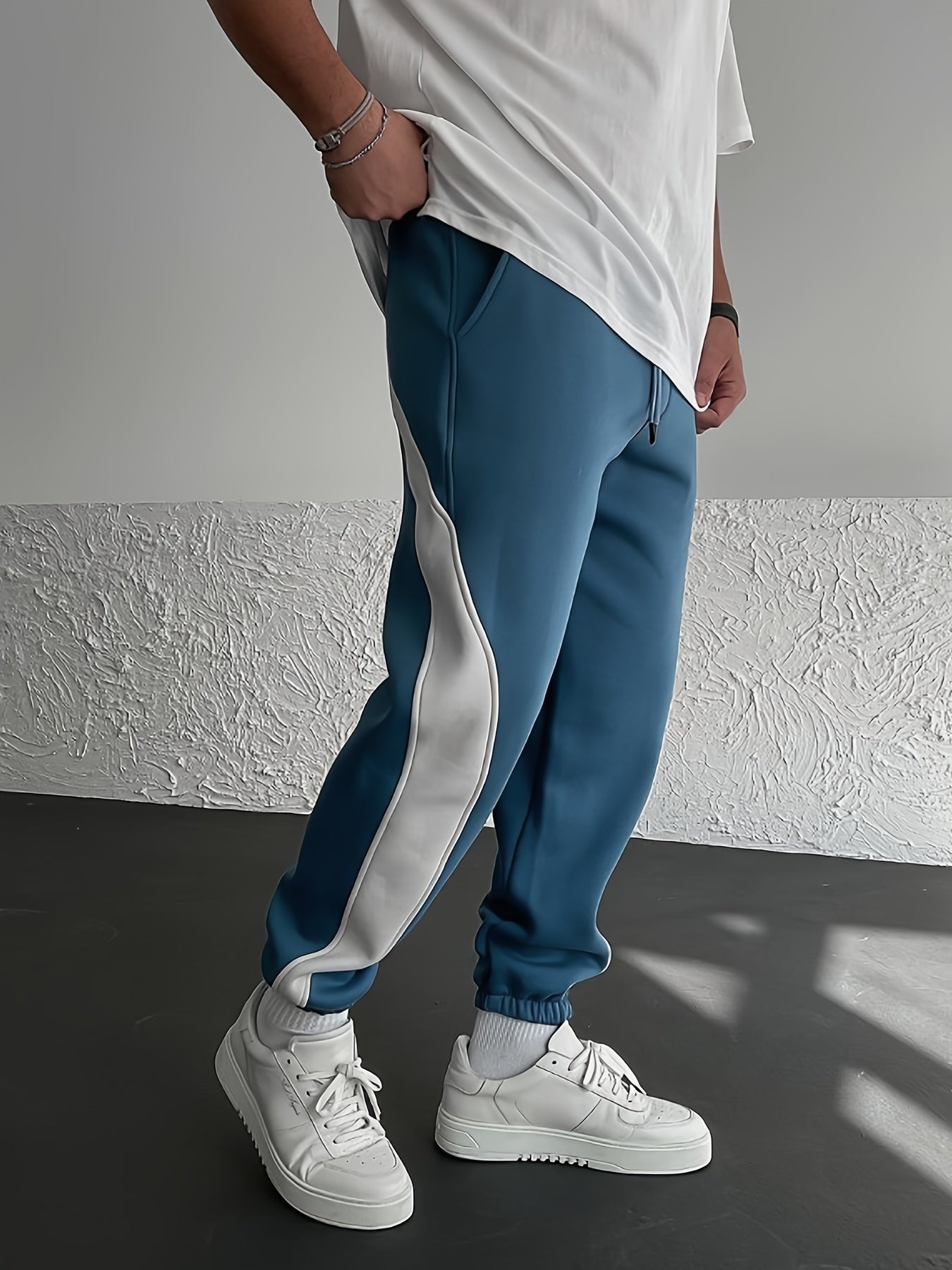 Men's Leisure Joggers, Fashionable Stretch Color Block Sports Pants 
