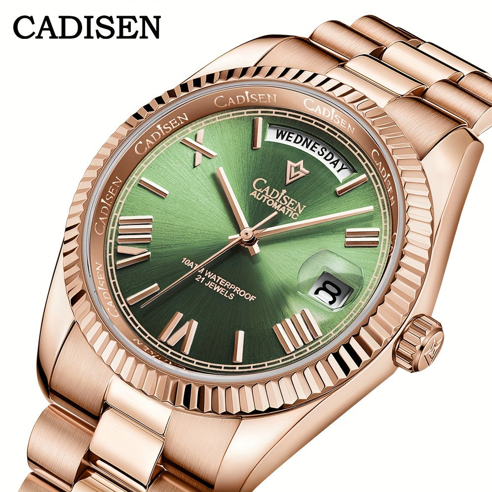 CADISEN 10ATM Mechanical Watch with Sapphire Mirror - Water Resistant, Date, 100m Depth