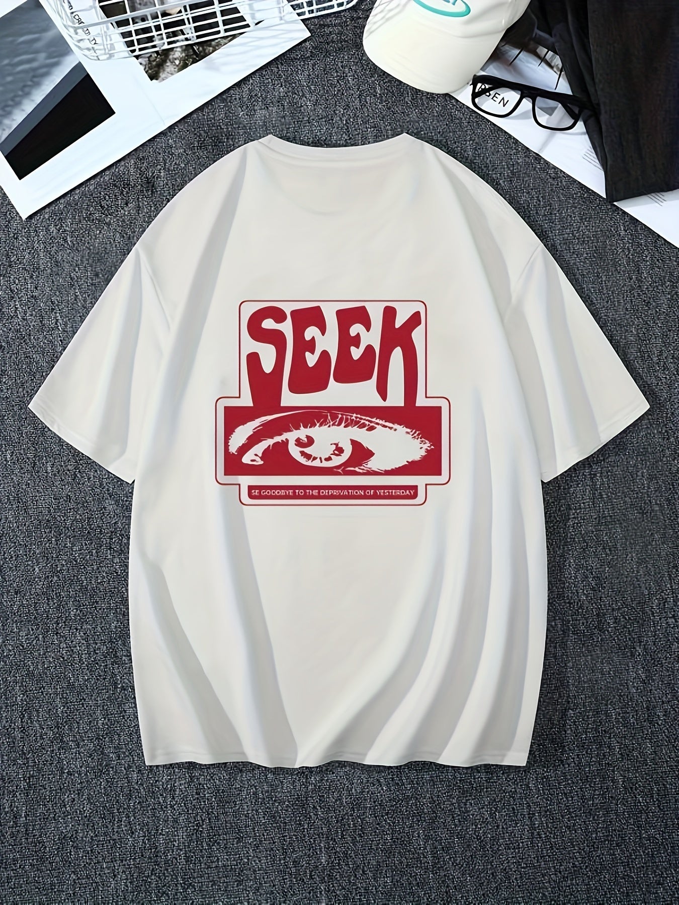 Stretch-Print Cotton T-Shirt with 'Seek' Design
