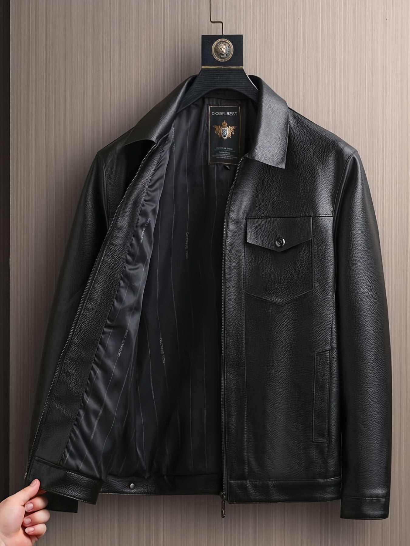 Men's Faux Leather Windbreaker Jacket - Spring/Autumn Casual Coat
