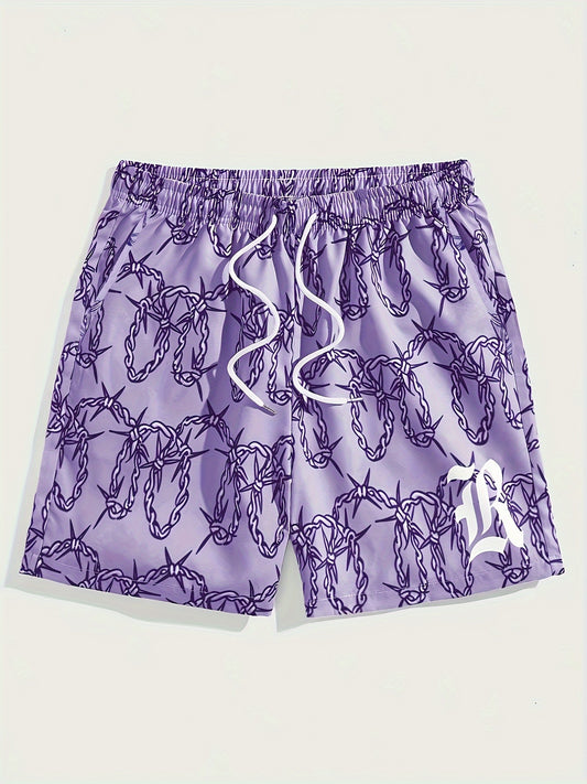 Summer Resort Men's Printed Active Shorts - Drawstring Beachwear