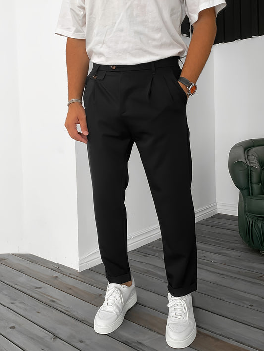 Men's Elegant Stretch Dress Pants for Business Dinners - Rayon/Polyester Blend