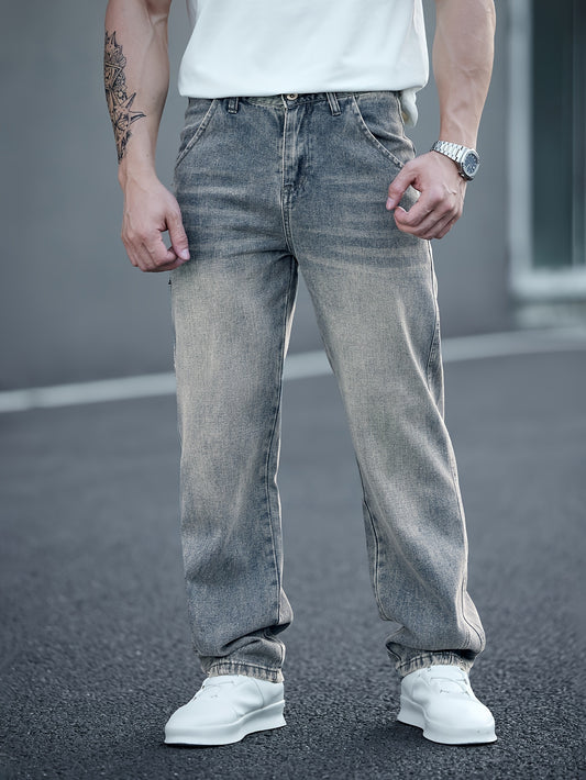 Stylish Men's Wide Leg Jeans - Durable, Comfortable, Machine Washable