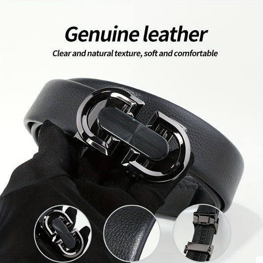 Stylish Leather Belt for Men - Casual Business Gift - Automatic Buckle - Black