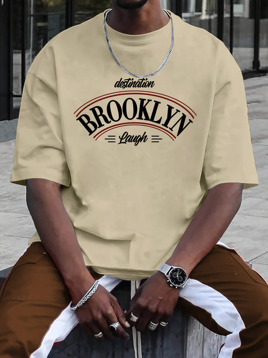 Summer Graphic Print T-Shirt for Men with Brooklyn Design - Casual Outdoor Wear